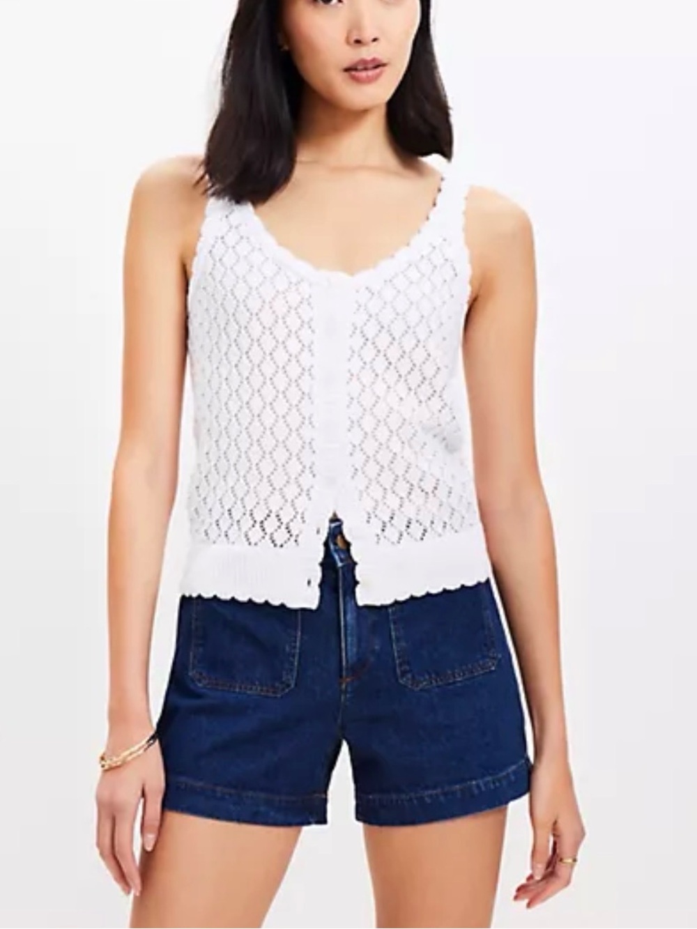 LOFT White Crochet Button-Front Camisole